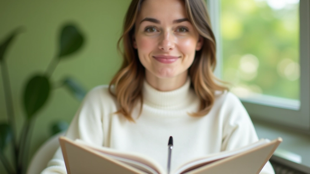 Persoană care ține jurnal în mână, scriind în spaiul verde liber lângă geamă